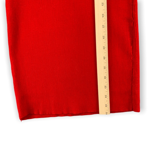 MAIN STRIP V Neck Sweater Dress Red Ribbed Knit Long Sleeve Womens Medium - Picture 9 of 12